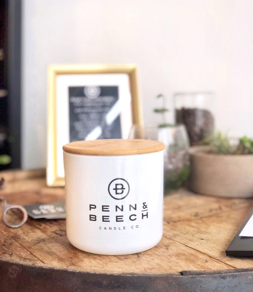 16 ounce Penn & Beech white jar with bamboo lid